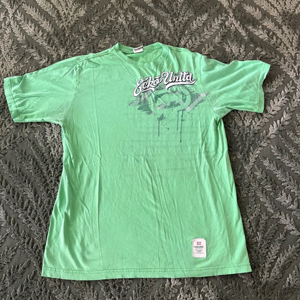 Vintage Y2K Ecko United Mens Lime Green Y2K Graphic Tee Size Large Streetwear
